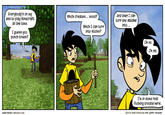 Everybody's on my ass to play Minecrapt all the tiMe. And then I can turn the sticks into.. Which creates... wood? Which I can torn into Sticks7 I guess you punch trees? Oh no On no I'M in soMe real Puching trouble here. WWW.PENNY-ARCADE.COM OzoIo MIKE KRAHULIK ANP JERRY HOLKINS