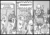 ...AND THATS ALL WHAT IS WRONG WITH THIS DRESS. ANY OTHER QUESTION BWAAAAAAHH!!!! HMPF! YOU ARE SUCH A BABY.. ...AND YOU ARE I ALL FRIENDS OF FLUTTERSHYI? GULP! WE WERE BEST FRIENDS. BUT NOW WE NEED TO TALK SERIOUSLY WITH HER Pinkie Pie Rarity Applejack Fluttershy Derpy Hooves Spike comics cartoon people text person black and white comic book human behavior fiction fictional character monochrome font communication line art