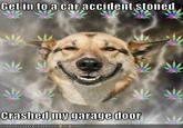 Get in to a car accident stoned Cras hed my garage door