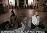 Occupy Oakland protesters meditate as police close prepare to enter Frank Ogawa Plaza on Monday, Nov. 14, 2011 in Oakland, Calif. Approximately 25 or more people were arrested peacefully in an incident-free raid. (Jane Tyska/Staff)