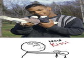 Mike Tyson holding two pigeons towards each other as if trying to make them kiss. The "now kiss" meme is attached to the bottom.