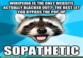 WIKIPEDIA IS THE ONLY WEBSITE ACTUALLY BLACKED OUT? THE REST LET YOU BYPASS THE POP-UP SOPATHETIC MEMEBASE.com