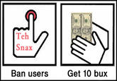 Teh Snax Ban users Get 10 bux