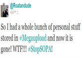 fa4.jpg @Roatandude +84 TM So I had a whole bunch of personal stuff stored in #Megaupload and now it is gone! W--!! #StopSOPA!