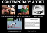 CONTEMPORARY ARTIST What my friends think I do. What my mom thinks I do. What I think I do. EXHIBITION PROPOSAL Name:, Date of Suhmb sion: Use this shect to develop your Exhibition Project Proposal, Make sare you of the components. Use this exact outline as a template. This form must be designated as meeting standard by your Exhibition Teacher or Facilitator pe t in final Exhibition Binder. Note: You must spsnd at least twe L. CORE QUESTION AND PROJECT TITLE Based on your interests, clearly stated as a question, open-ended and espk related to real work issaes whonever possible, and directed toward a path to What society thinks I do. What I really do.