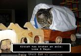 Kitteh has broken an axle. Lose 5 Days. IORNHRSCHEEZE URGER.cor' SPACE BAR to continue
