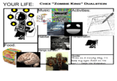 YOUR LIFE: CHEX "ZoMBIE KING" DUALSTEIN Music: Activities: WAUOOKEN THE, N MUFtLFOR AECELERATED OTS Habitat: Transportation: Food: Hangs ou Quote: eepy eyes fixed onthe