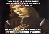 "MY CASTLE NEEDS SOME FURNISHINGS, LET ME GRAB SOME BLANKETS" RETURNS THEM COVERED IN THE BUBONIC PLAGUE