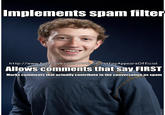 0a9.jpg Implements spam filter http://www.facebook.com/AWILDFirstfaqAppearsOfficial Allows comments that say FIRST Marks comments that actually contribute to the conversation as spanm