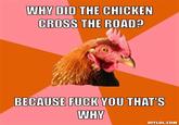 WHY DID THE CHICKEN CROSS THE ROAD BECAUSE F--- YOU THATS WHY DIYLOL.COM