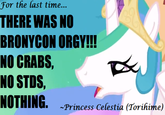 For the last time.. THERE WAS NO BRONYCON O---!!! NO CRABS, NO STDS, NOTHING. . Princess Celestia (Torihime)