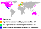 Signatories Signatories also covered by signature of the EU Non-signatories covered by signature of the EU Other countries involved in drafting the convention
