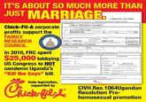 IT'S ABOUT SO MUCH MORE THAN JUST MARRIAGE Chick-Fil-A corporateAES profits support the MABHIN FAMILY RESEARCH COUNCIL PAUL JTRIPODI In 2010, FRC spent $25,000 lobbying. US Congress to NOT | condemn Uganda's "Kill the Gays" bill. | -:-: Hate legislation, Supported by CIVH.Res.1064Ugandan Resolution Pro- homosexual promotion