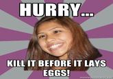HURRY.. KILL IT BEFORE IT LAYS EGGS! memegenerator.net