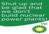 Shut up and be glad that we don't build nuclear power plants bp