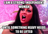 AMASTRONG INDEPENDENT WOMAN UNTIL SOMETHING HEAVY NEEDS TO BE LIFTED quickmeme.com