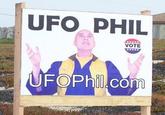 A UFO Phil campaign billboard spotted along the Pacific Coast Highway in California