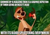 GROWING UP IS REALIZING THERE IS A GRAPHIC DEPICTION OFTIMON EATING AN INSECT'S HEAD WITH ITS BLOOD SPLATTERING EVERYWHERE