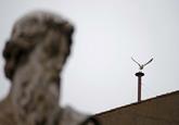A Seagull is seen on top of the chimney set over the Sistine Chapel during the second day of voting for the election of a new pope, at the Vatican March 13, 2013. Roman Catholic Cardinals will continue their conclave meeting inside the Vatican's Sistine Chapel. REUTERS/Tony Gentile