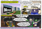 "The X-Box controller is large MICROSOFT'S SECRET HEADQUARTERS LOCATED HIGH ATOP A MOUNTAIN MADE OF SIX X-BOX CONTROLLERS WORLD OF WARCRAFT COSTS MONEY THAT ITS PLAYERS COULD HAVE USED TO BUY OUR SHODDY, GIANT, MALFUNCTIONING PRODUCTS LET US SUE THEM AND TAKE THEIR GAME. HAIL SATAN. HEY, DO MY PADS OF MINI X-BOX CONTROLLERS LOOK TOO SMALL TO YOu? THREE MONTHS LATER... I'M SORRY I CAN'T HEAR YOu OVER MY HELM OF X-BOX CONTROLLER MICRO. WHICH IS AN OOD NAME, CONSIDERING HAY, IF THESE ARE THE MINI AND THE MICRO, I'D HATE TO SEE THE REGULAR SIZED VERSIONS, BECAUSE I BET THEY ARE VERY HUGE INDEED!!! NOTE: THIS COMIC WAS PART OF A PRACTICAL JOKE WE PLAVED WHERE MY FRIEND BRIAN CLEVINGER (NUKLEARPOWER.COM) PRETENDED TO HACK INTO AND TAKE OVER MY WEBSITE. I'M ATTACHING THIS NOTE FOR EVERYONE WHO WASNT AROUND THAT DAY FOR THE JOKE. TIM WWW.CTRLALTDEL-ONLINE.COM