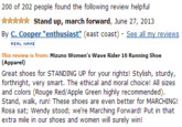 200 of 202 people found the following review helpful ☆メdddr stand up, march forward, June 27, 2013 By C. Cooper "enthusiast" (east coast) - See all my reviews REAL NAME pparizune Women's Wave Rider 1e Running Shoe Great shoes for STANDING UP for your rights! Stylish, sturdy, forthright, very smart. The ethical and moral choice! All sizes and colors (Rouge Red/Apple Green highly recommended). Stand, walk, run! These shoes are even better for MARCHING! extra mile in our shoes and women will surely win!
