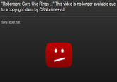 "Robertson: Gays Use Rings ..." This video is no longer available due to a copyright claim by CBNonline+vid. Sorry about that.