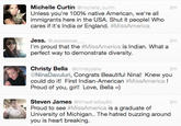 Michelle Curtin Unless you're 100% native American, we're all immigrants here in the USA. Shut it people! Who cares if it's India or England. #MissAmerica michelle curtin 2m Jess. I'm proud that the #MissAmerica is Indian. What a perfect way to demonstrate diversity. 2m Christy Bella &christy 2m NinaDavuluri, Congrats Beautiful Nina! Knew you could do it! First Indian-American #MissAmerica ! Proud of you, girl! Love, Bella-) Steven James Proud to see #MissAmerica is a graduate of University of Michigan.. The hatred buzzing around you is heart breaking. @WhadHeSay85 2m