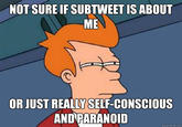 NOT SURE IF SUBTWEET IS ABOUT ME OR JUST REALLY SELF-CONSCIOUS AND PARANOID quickmeme.com