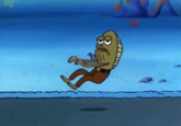 From the "SpongeBob SquarePants" episode "Home Sweet Pineapple", when nematodes ate Fred's car and he continued "driving" anyway.
https://www.youtube.com/watch?v=X1YiIiPUQR8
