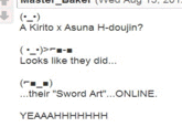 A Kirito x Asuna H-doujin? Looks like they did... ...their "Sword Art"...ONLINE YEAAAHHHHHHH