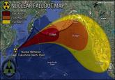 NUCLEAR FALLOUT MAP 0 3000 RADS 1S00 RADS Canada 3 days 6 days ND SD Nuclear Meltdown Co 한인국 apan Fukushima Daiichi Plant TX North Pacific Ocean 0days México