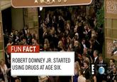 GOLDEN GLOBE AWARD AWAR FUN FACT ROBERT DOWNEY JR. STARTED USING DRUGS AT AGE SIX. GL PRISENTED BY