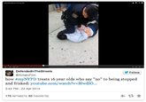 DefendedinTheStreets @KimaniFilm Follow how #myNYPD treats 16 year olds who say "no" to being stopped and frisked: youtube.com/watch?v-BlwdIO.. 3:42 PM - 22 Apr 2014 178 RETWEETS 65 FAVORITES