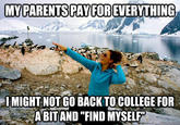 MYPARENTSPAY FOR EVERYTHING I MIGHT NOT GO BACK TO COLLEGE FOR ABIT AND "FIND MYSELF