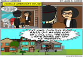 JANELLE AMBROSIA BY LAURA R. CURRIER JANELLE AMBROSIA'S HOUSE MA'AM, I FOUND YOUR LOST CHILDREN ON THE CORNER OF PARK AND 3RD U DUMB CHINK GET YO HANDS OFF MY KIDS NOW OR I WILL CALL THE COPS I HATE ASIANS GET OFF MY PROPERTY.! www.BITSTRIPS.COM