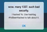 wow. many 1337. such bad security. I hacked Yo. Use hashtag #YoBeenHacked to talk about it. OK
