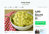Potato Salad by Zack Danger Brown Home UpdatesBackers 46 Comments 410 9 Columbus, OH ·Food 4,260 $44,376 24 backers pledged of $10 goal days to go Back This Project $1 minimum pledge This project will be funded on Sat, Aug 2 2014 9:47 AM EDT. Project by Zack Danger Brown R Share 273.390 y Tweet 〈>Embed Remind me Columbus, OH