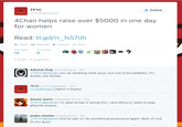 TFYC @TFYCapitalists Follow CAPTAISTS 4Chan helps raise over $5000 in one day for women Read: tl.gd/n_1s57ilh わReply Retweet * Favorite RETWEETS FAVORITES 14. 5:12 PM 21 Aug 2014 More Admiral Slug @LordSlugius 15m @TFYCapitalists you do amazing work guys, but just to be pedantic, it's 4chan, not 4Chan. TFYC @TFYCapitalists 15m @Lordslugius Damn it thanks CAPTALISTS doctor worm @BasedDrWorm·14m @TFYCapitalists I'm glad 4chan is doing this. I also REALLY want to play afterlife empire pedro arantes @pedroam14 11m @TFYCapitalists nice to see //do something productive again. Best of luck to you guys text web page font software