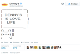 Denny's @DennysDiner * Follow Denny's DENNY'S I IS LOVE, I I LIFE づ Reply t7 Retweet ★ Favorite More RETWEETS FA 575 :49 PM-16 Sep 2014