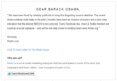 DEAR BARACK OBAMA " We have been hired by celebrity publicists to bring this disgusting issue to attention. The recent 4chan celebrity nude leaks in the past 2 months have been an invasion of privacy and is also clear indication that the internet NEEDS to be censored. Every Facebook like, share &Twitter mention will count as a social signature - and will be one step closer to shutting down www.4chan.org Sincerely Rantic.com Click To Send Letter To The White House Who are we? Rantic is a social media marketing enterprise that has participated in some of the most viral campaigns and music videos. / Brad Cockingham (Founder & CEO) y Tweet #ShutDown4CHAN
