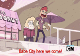 Babe City here we come! Garnet cartoon pink text fictional character purple