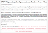 PSA Reganding the fandom Anon Hate Hello lovely followers! Many of you know about the anonymous hate going around about the Supernatural fandom. The hate has gotten very serious, leading to many suicide attempts, at least 10o people in the hospital, and the anon hate is still going. Here is a link of a Google Docs spreadsheet with blogs on it that need nice messages. Please, please message them and tell them that they are loved and wanted. No one wants to get hate and one kind message can keep someone from committing suicide Please track the tags #theloving kindness, #supportfamily, and #affected byhate The Loving Kindness is actually a network dedicated to helping people with anon hate and getting them to safety and providing updates to people. Affectedbyhate has only the most important posts in it and has urls in need. Supportfamily has helpful people and helpful links for anon hate Please, all of you reach out and help! You could potentially save a life, whether you're in the Supernatural fandom or not! Please reblog to raise awareness, no one needs to kill themselves over anon hate! I'm here if you need anything Michaela xo Saturday, December 27, 2014 #aab #anon hate #psa #supernatural #supernatural fandom #thelovingkindness #supportfamily #affectedbyhate #tw suicide #suicide #send love #save a life #please reblog #spread awareness #supernatural fandom hate #spn #spn fandom #spn family