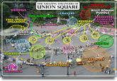 THE AMAZING STRANGERS OF UNION SQUARIE JUNKTES METHADONE ALLEY) WENDELL BILLY ROHAN PUDDLE GRAVERS DOG MOLESTER SCENESTERS RELOCATED FREE SPEECH SPEAKOUT PEEPERS TOSCENESTER ISLAND MODELS SIGNS THE BUM GRISWALDS SKATERS FUNDIES FREE LHUGS QUARTER GUY CAFETERIA