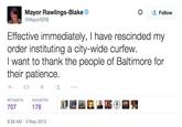 "Source":https://twitter.com/MayorSRB/status/594873995524231168

"First found here":http://reason.com/blog/2015/05/03/ding-dong-the-baltimore-curfew-is-dead

Don't have a current opinion on this as of now, need to collect more info first.
