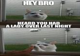 HE BRO HEARD YOU HAD A LADY OVER LAST NIGHT