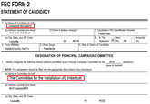 FEC FORM 2 STATEMENT OF CANDIDACY Limberbutt McCubbins b) Address (number and address 4633 South Sixth Street P60007366 3. Is This (c) City, State, and ZIP Code New Amended Louisville KY 40214 (N) OR 4. Party Affiliation 5. Office Sought 6. State &District of Candidate DEMOCRATIC PARTY DESIGNATION OF PRINCIPAL CAMPAIGN COMMITTEE 2016 (year of election) 7. I hereby designate the following named political committee as my Principal Campaign Committee for the election(s). NOTE: This designation should be filed with the appropriate office listed in the instructions. (a) Name of Committee (in full The Committee for the Installation of Limberbutt (b) Address (number and street) 8913 Lippincott Rd (c) City, State, and ZIP Code Louisville KY 40222