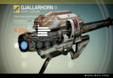 GJALLARHORN e ROCKET LAUNCHER "If there is beauty in destruction, why not also in its delivery-Feizel Cru Heavy Weapons use purple ammo pickups. Hold tasquip this weapon in-game Rate of Fire Blast Radius 4334 Veloci ATERIAL DETAILS Reload Magazine 2 ó Hide Menu Unlock Dismiss