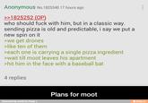 Anonymous No.1825340 17 hours ago >1825252 (OP) who should f--- with him, but in a classic way. sending pizza is old and predictable, i say we put a new spin on it >we get drones >like ten of them >each one is carrying a single pizza ingredient >wait till moot leaves his apartment hit him in the face with a baseball bat 4 replies Plans for moot Reinvented by esw4k for iFunny ) ifunny.co