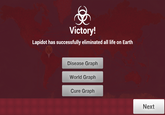 Victory! Lapidot has successfully eliminated all life on Earth Disease Graph World Graph Cure Graph Next