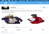 A A 茴令..1111 2296A 3:18 PM 〈 y Tweet t I. Retweeted KAZI @itsKamaKazi I hope Ahmed walks back into that school like 12 3 4 8 7 5 2:03 PM 16 Sep 15 507 RETWEETS 314 FAVORITES Reply to KAZ Flavor Flav Flavor of Love Ahmed Mohamed clock incident text